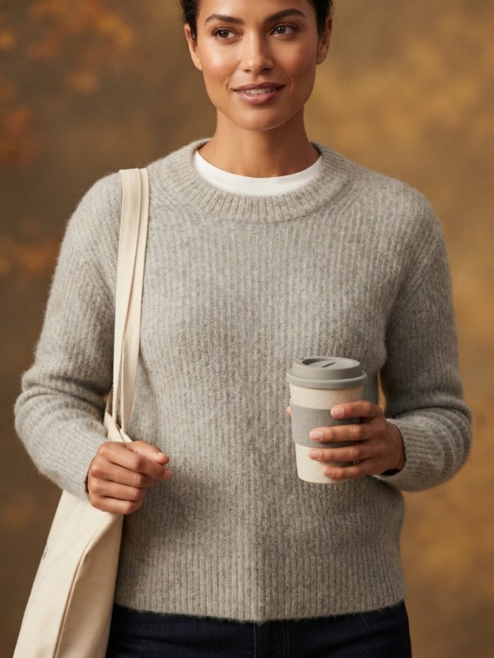 Everlane The Cocoon Crew Alpaca Blend Grey Ribbed Knit Sweater Size S